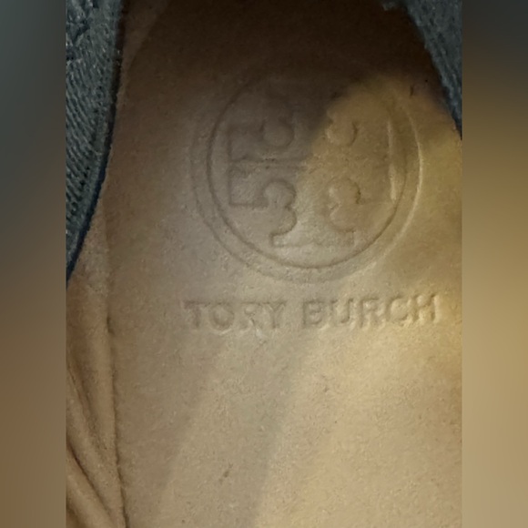 Tory Burch CAROLINE 2 Elastic/Leather Ballet Flats Gold Logo, black SIZE 8M - Picture 9 of 9